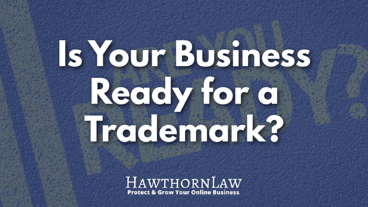 Are you ready with blue overlay and text asking if your business is ready for a trademark