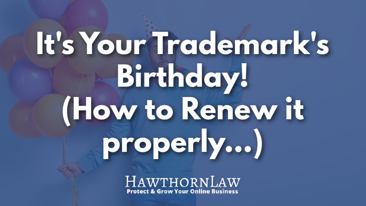 Man holding ballons overlayed by the text "It's your trademark's birthday (how to renew your trademark)