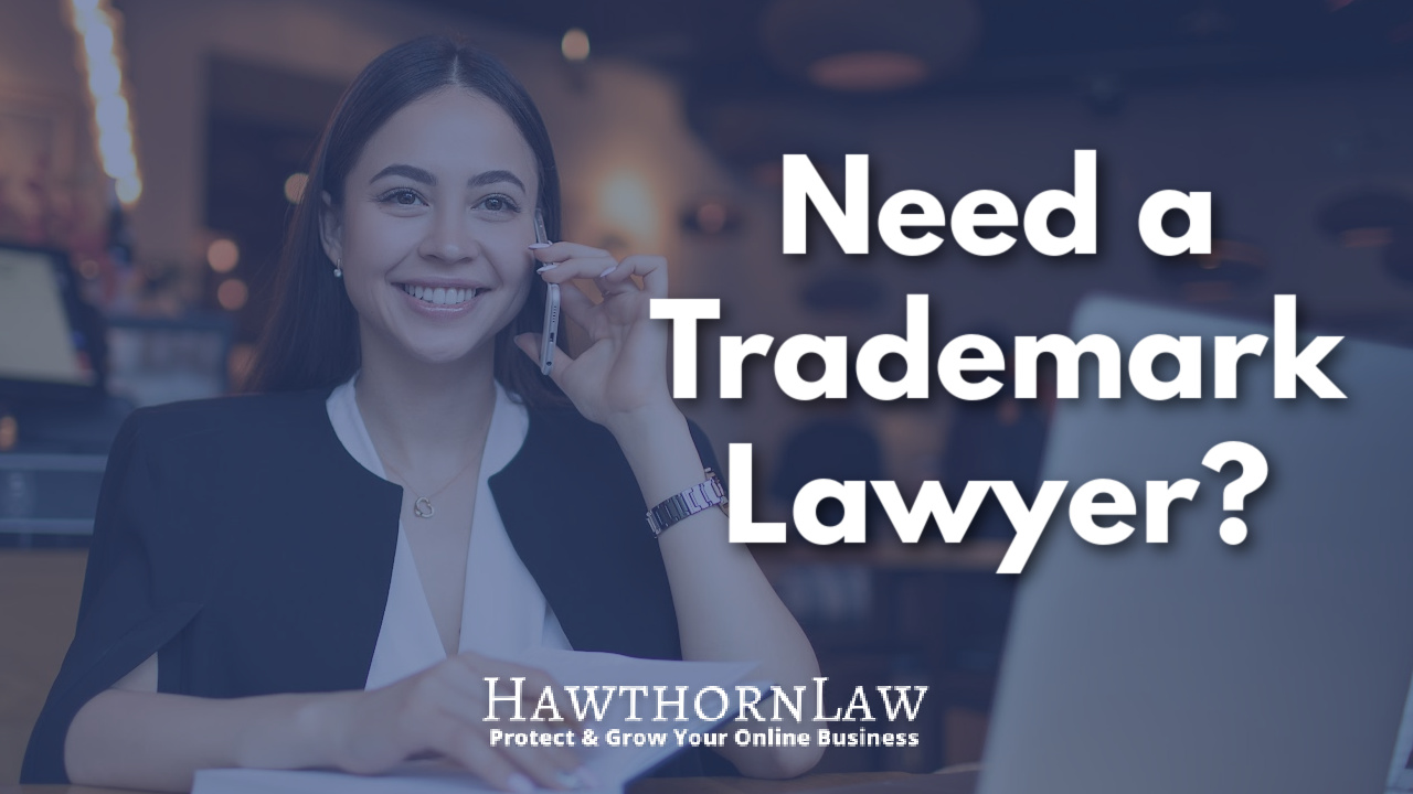 female lawyer with the comment "Need a trademark lawyer?"